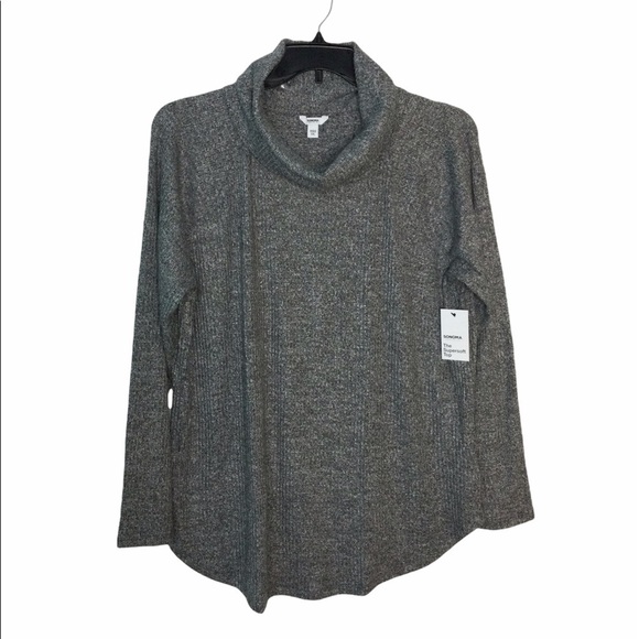 Sonoma XXL 20 - 22 Cowl Mockneck Shirt Sweater Ribbed Top Gray Stretchy NWT - Picture 4 of 11